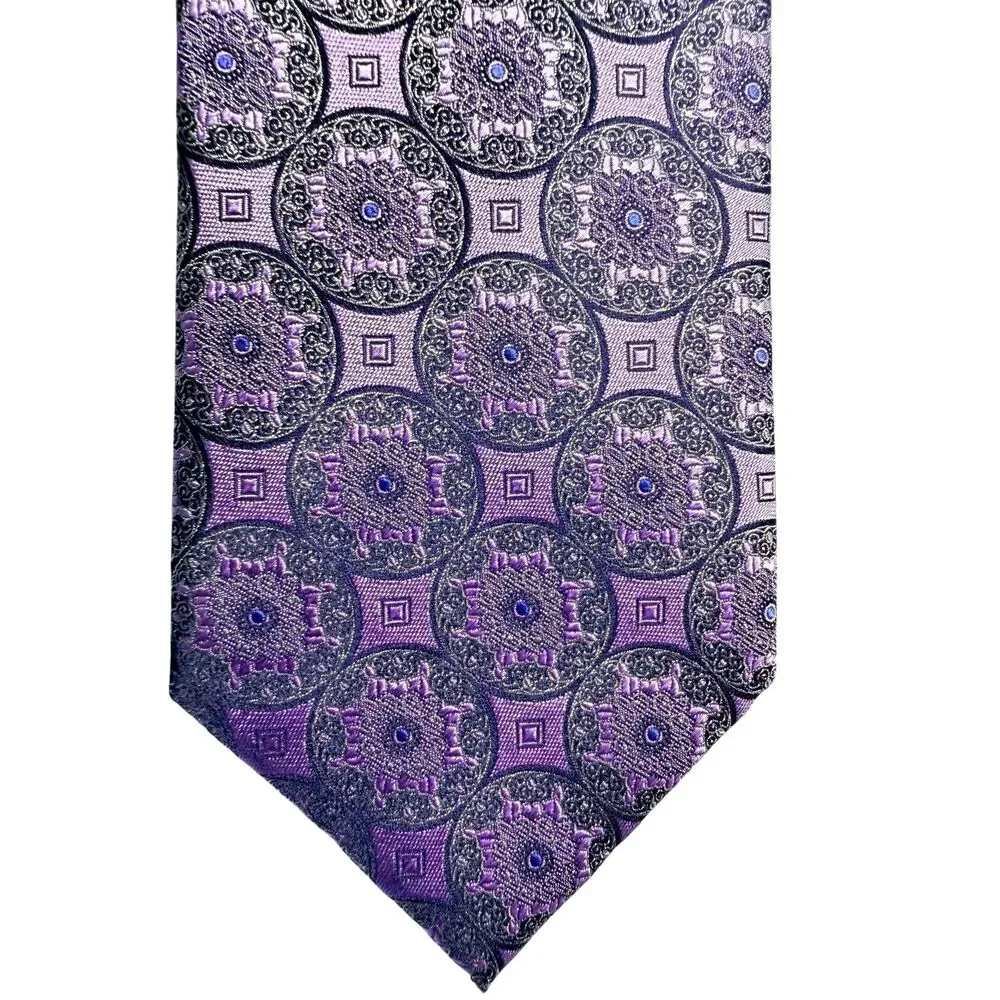 Ermenegildo Zegna Silk Tie Purple Medallion Geometric Italian Luxury Designer - Picture 4 of 9